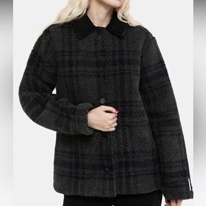 Women's Black Plaid Borg Jacket